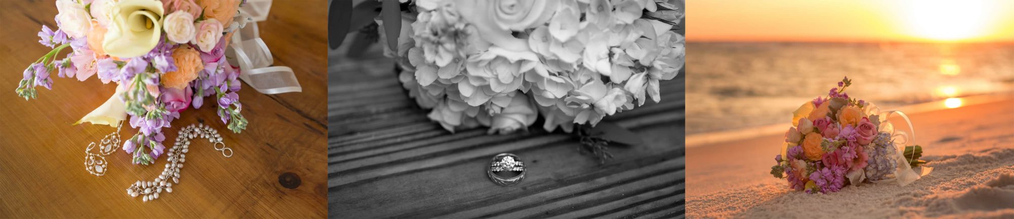 3 images of gorgeous wedding bouquets and wedding jewellry