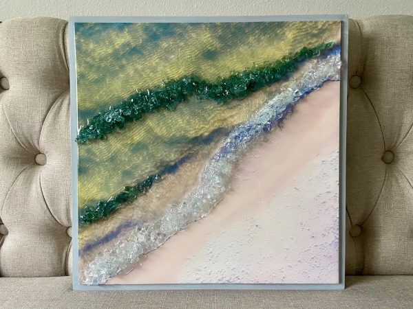 Laura Jennings Original. Mixed media on canvas, hand embellished, framed and signed coastal artwork.