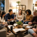 A group of people participating in Bible Trivia
