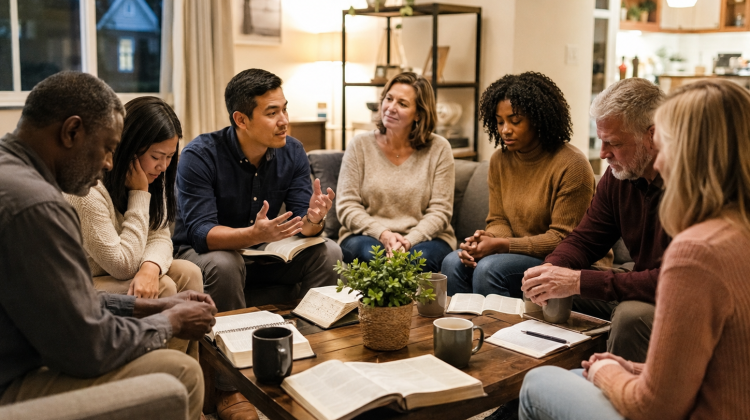 A group of people participating in Bible Trivia